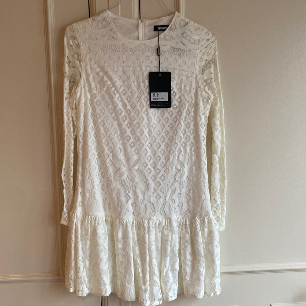 NWT MISSGUIDED White Long Sleeve Lace Mini Dress, size 4